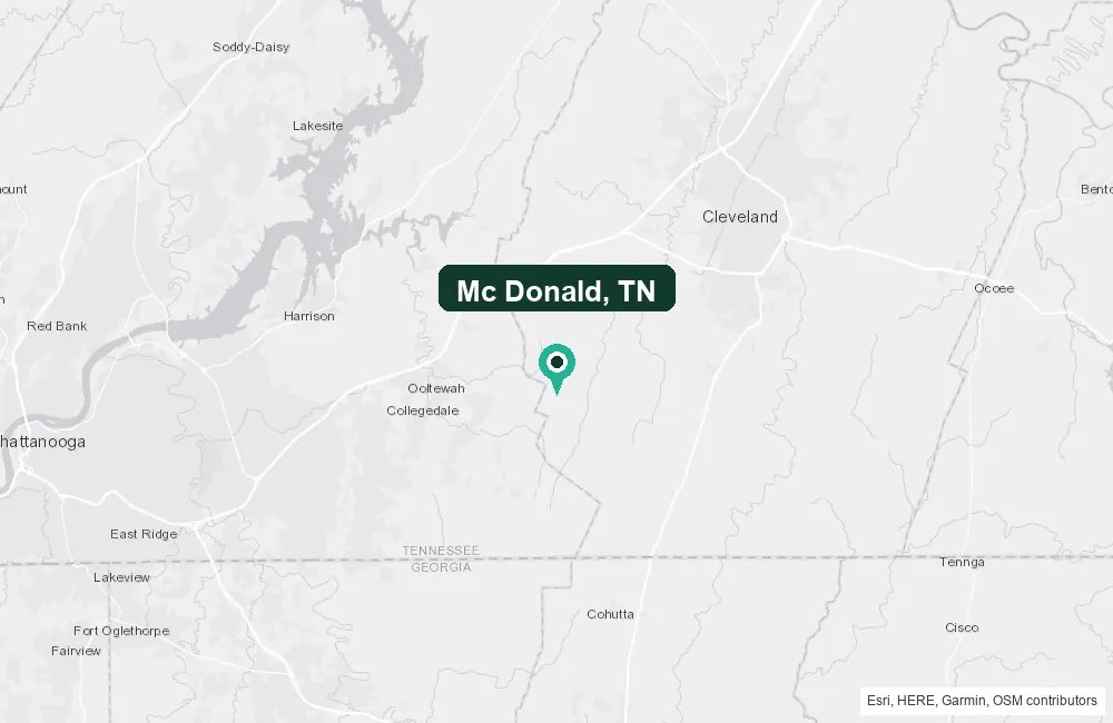 Map of Mc Donald, Tennessee and the surrounding Bradley County area service area